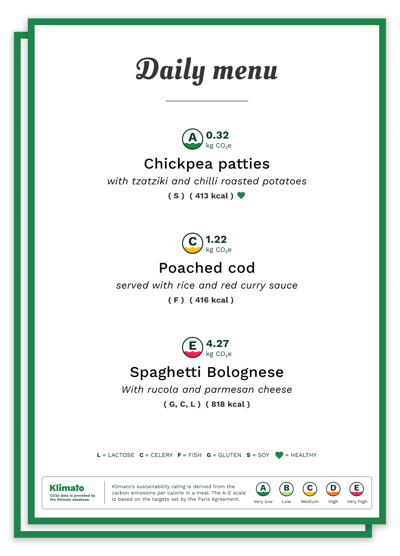 Carbon labelled menu example